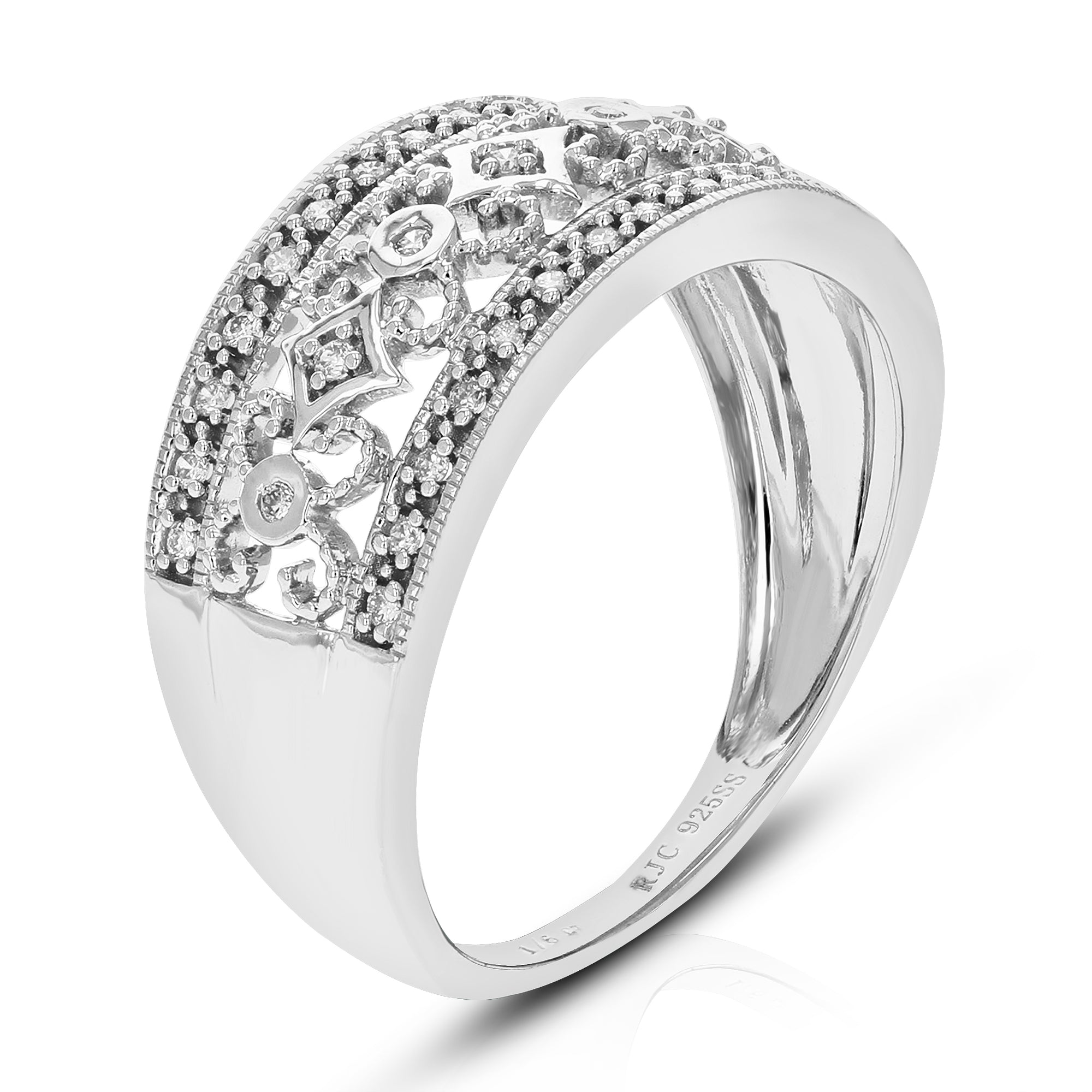 1/6 cttw Round Cut Lab Grown Diamond Wedding Band 35 Stones .925 Sterling Silver Prong Set