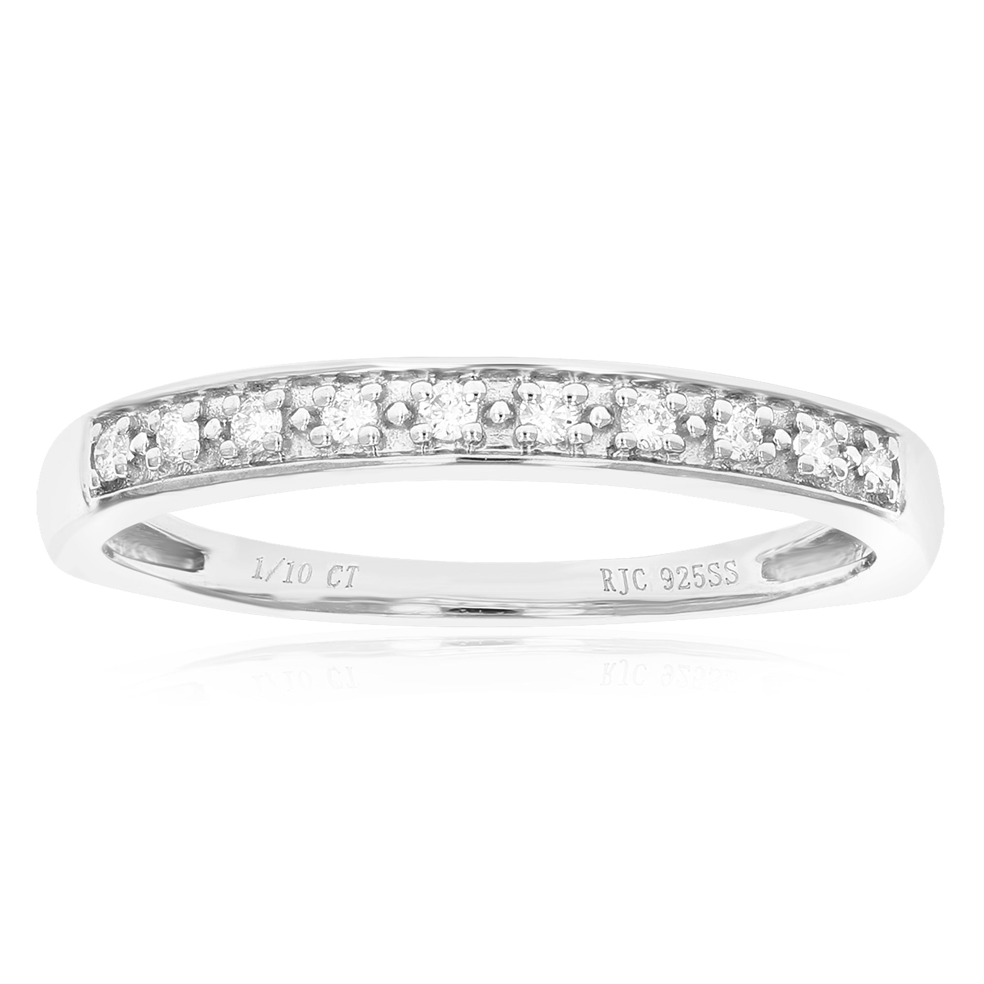 1/10 cttw Diamond Wedding Band for Women, Round Lab Grown Diamond Wedding Band in .925 Sterling Silver, Prong Setting, Size 6-8