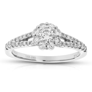 3/4 cttw Round Cut Lab Grown Diamond Engagement Ring 35 Stones .925 Sterling Silver Prong Set