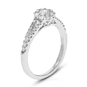 3/4 cttw Round Cut Lab Grown Diamond Engagement Ring 35 Stones .925 Sterling Silver Prong Set