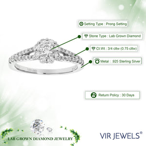 3/4 cttw Round Cut Lab Grown Diamond Engagement Ring 35 Stones .925 Sterling Silver Prong Set