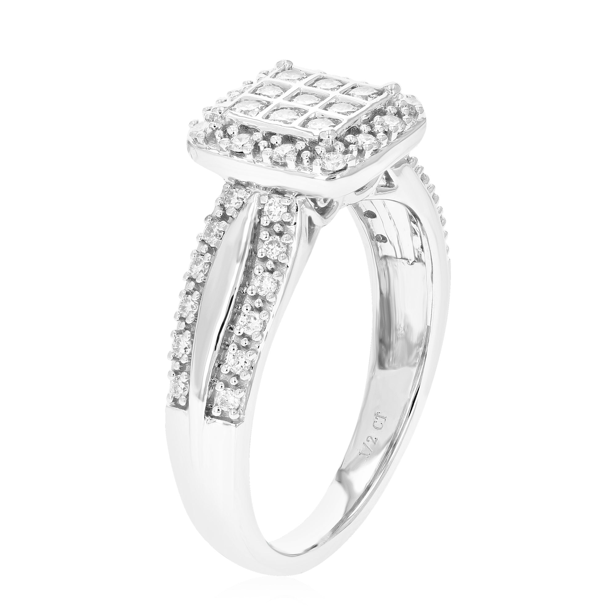 1/2 cttw Diamond Engagement Ring for Women, Round Lab Grown Diamond Ring in 0.925 Sterling Silver, Prong Setting, Size 6-8