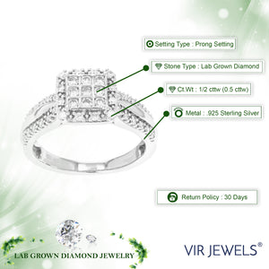1/2 cttw Diamond Engagement Ring for Women, Round Lab Grown Diamond Ring in 0.925 Sterling Silver, Prong Setting, Size 6-8