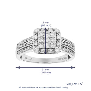 1/2 cttw Round Cut Lab Grown Diamond Engagement Ring 57 Stones .925 Sterling Silver Prong Set