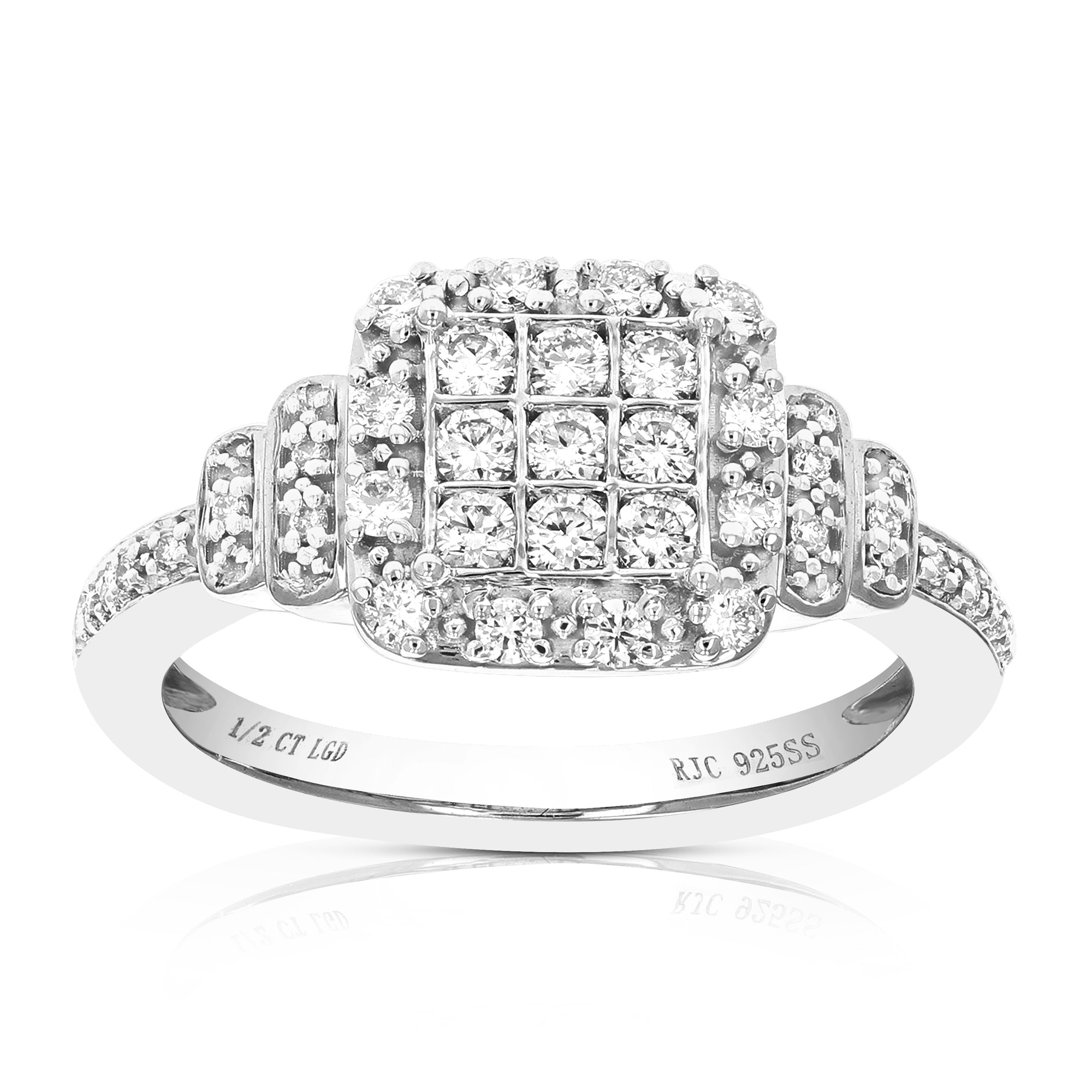 1/2 cttw Round Cut Lab Grown Diamond Engagement Ring 35 Stones .925 Sterling Silver Prong Set