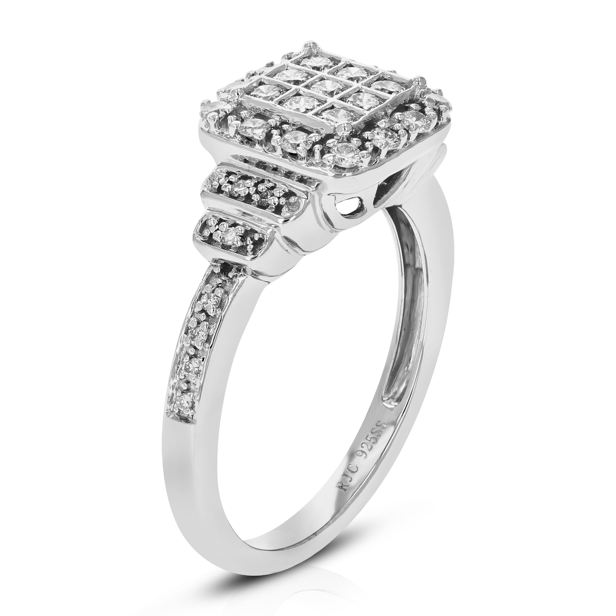 1/2 cttw Round Cut Lab Grown Diamond Engagement Ring 35 Stones .925 Sterling Silver Prong Set