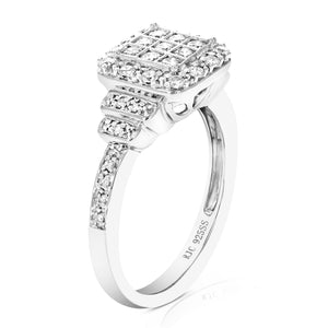 1/2 cttw Round Cut Lab Grown Diamond Engagement Ring 35 Stones .925 Sterling Silver Prong Set