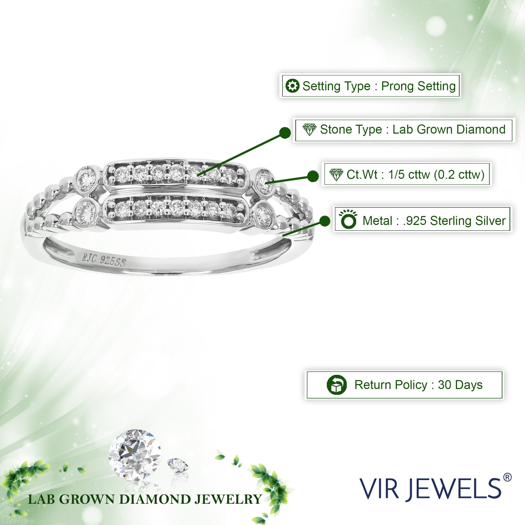 1/5 cttw Diamond Engagement Ring for Women, Round Lab Grown Diamond Ring in 0.925 Sterling Silver, Prong Setting, Size 6-8