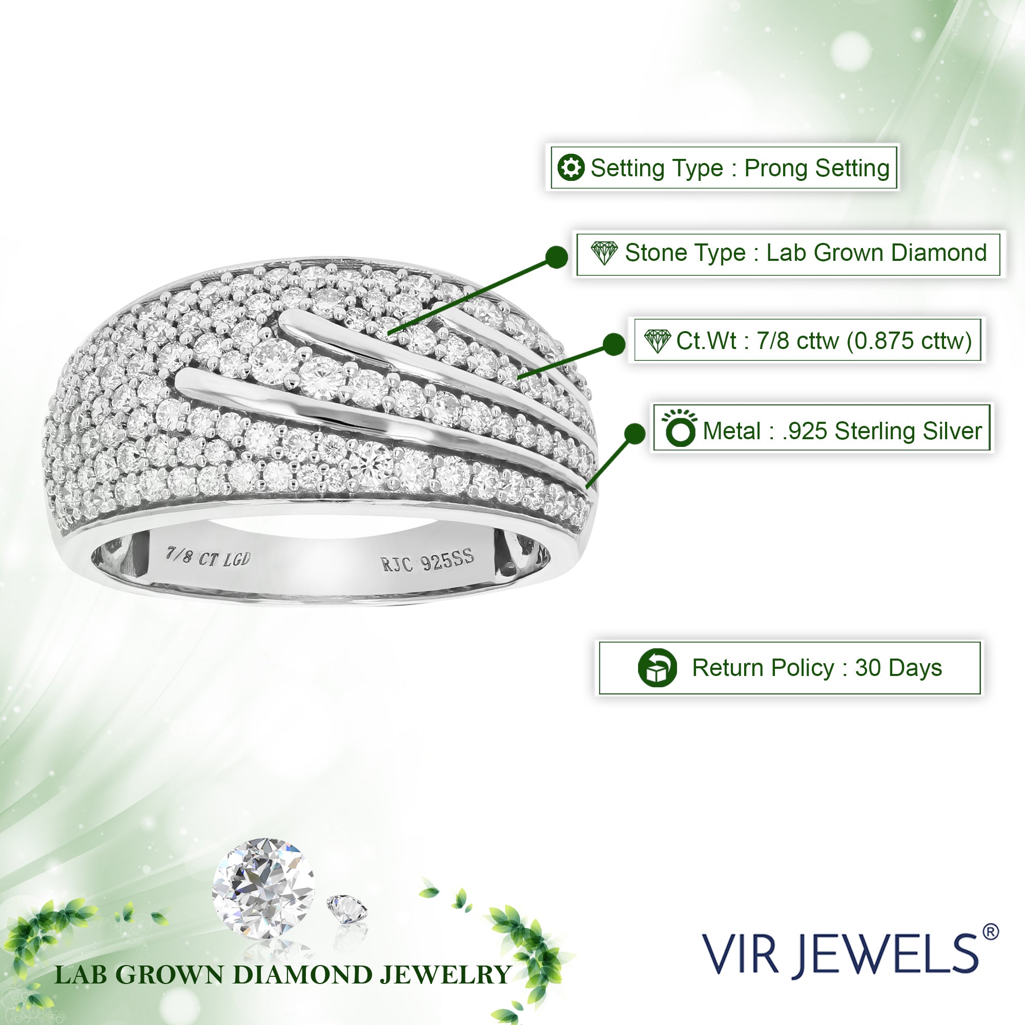 7/8 cttw Round Cut Lab Grown Diamond Wedding Band 109 Stones .925 Sterling Silver Prong Set