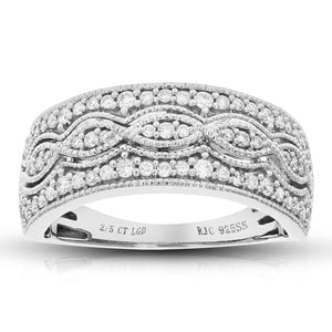 2/5 cttw Round Cut Lab Grown Diamond Wedding Band 57 Stones .925 Sterling Silver Prong Set