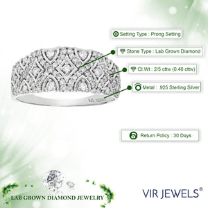 2/5 cttw Round Cut Lab Grown Diamond Wedding Band 85 Stones .925 Sterling Silver Prong Set