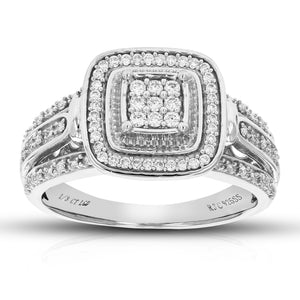 1/3 cttw Round Cut Lab Grown Diamond Engagement Ring 67 Stones .925 Sterling Silver Prong Set