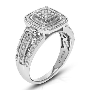 1/3 cttw Round Cut Lab Grown Diamond Engagement Ring 67 Stones .925 Sterling Silver Prong Set