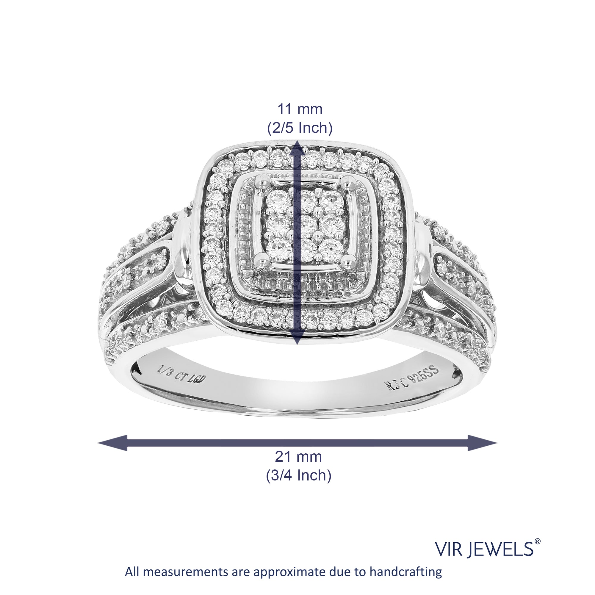 1/3 cttw Round Cut Lab Grown Diamond Engagement Ring 67 Stones .925 Sterling Silver Prong Set