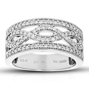 1/2 cttw Round Cut Lab Grown Diamond Wedding Band 82 Stones .925 Sterling Silver Prong Set