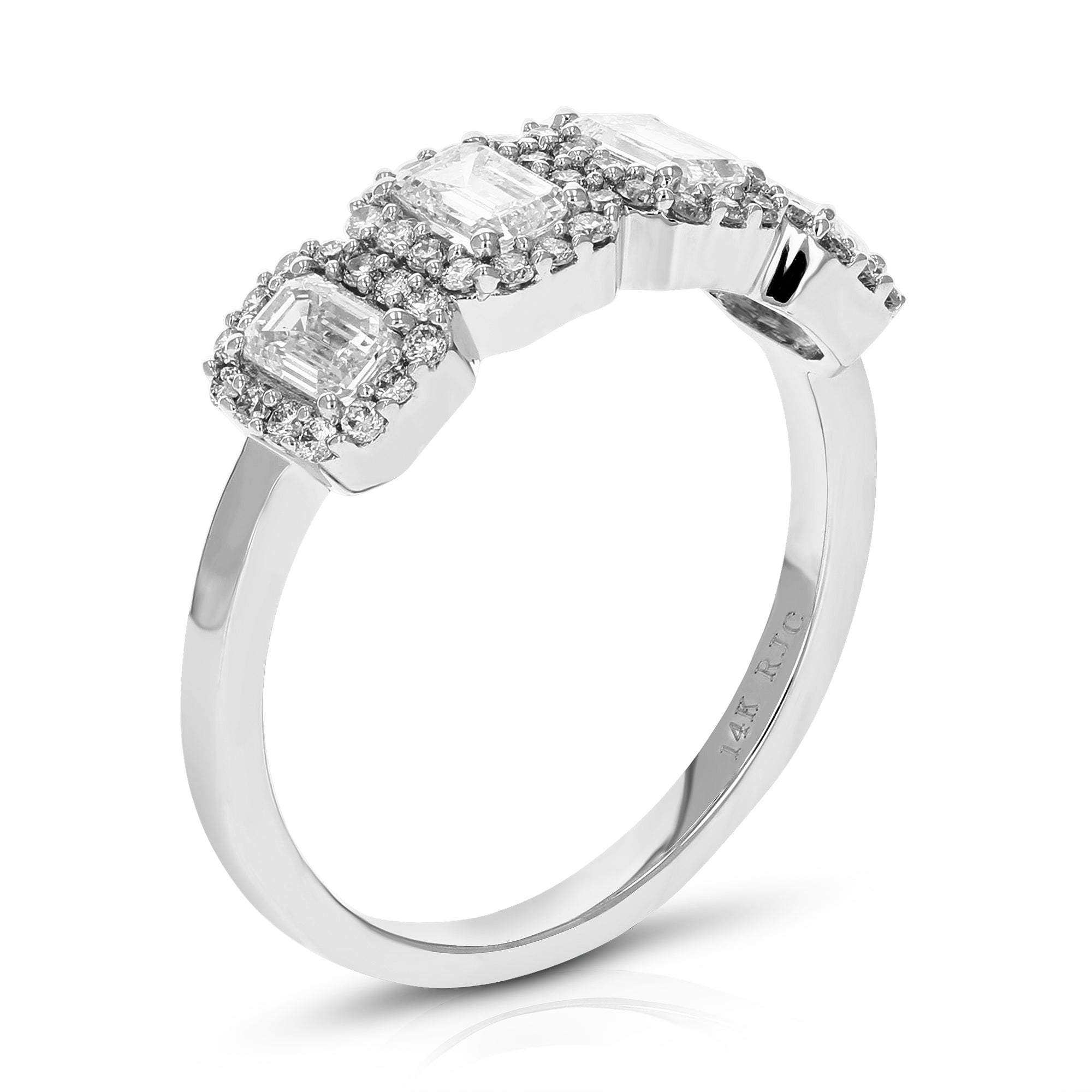 1 cttw Emerald Cut Lab Grown Diamond Engagement Ring 60 Stones 14K White Gold Prong Set 3/4 Inch