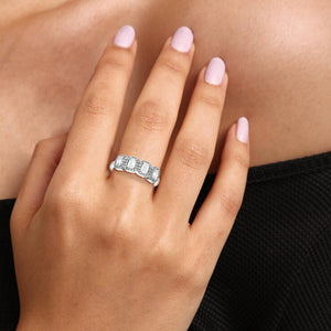 1 cttw Emerald Cut Lab Grown Diamond Engagement Ring 60 Stones 14K White Gold Prong Set 3/4 Inch