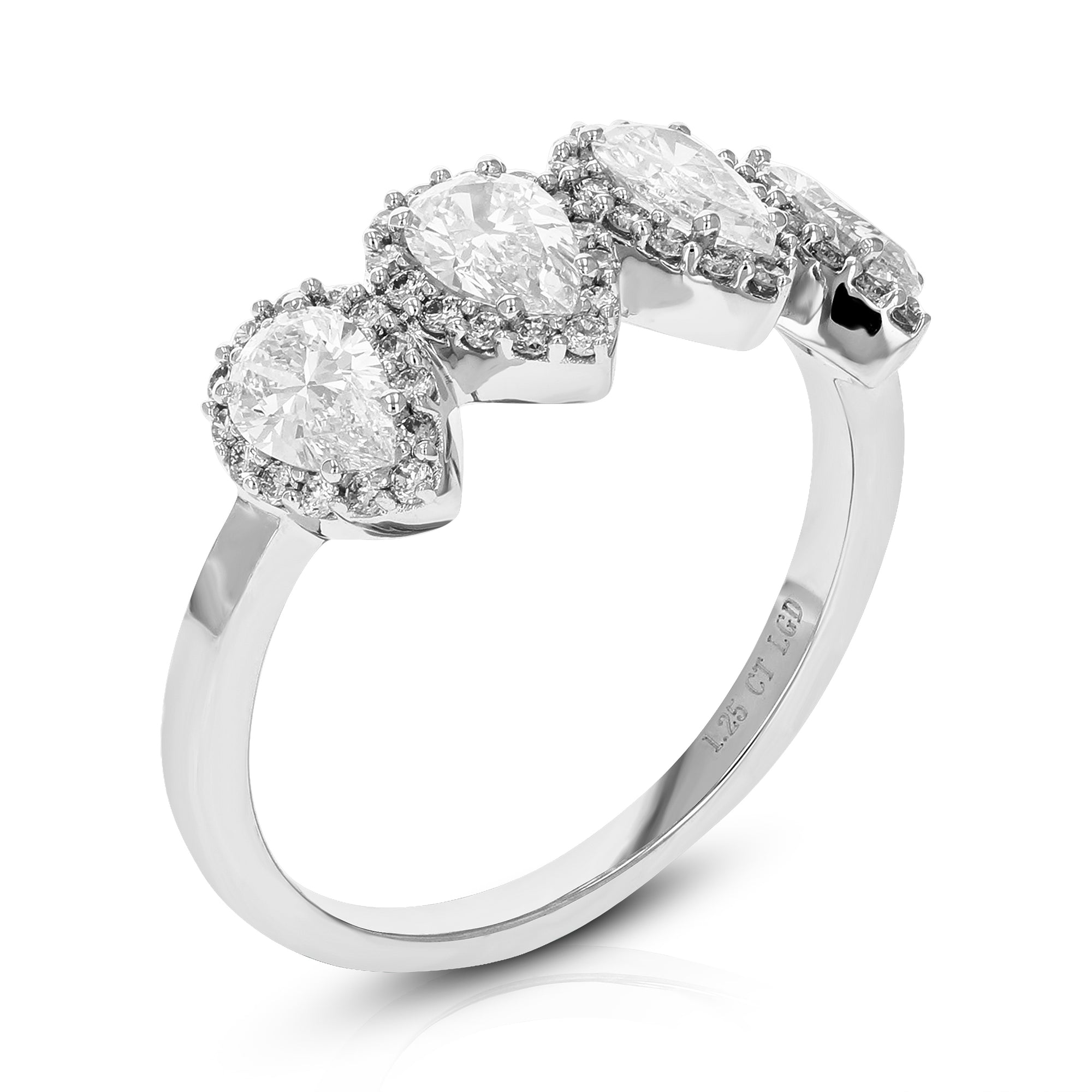 1.25 cttw Pear Cut Lab Grown Diamond Engagement Ring 60 Stones 14K White Gold Prong Set 3/4 Inch