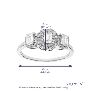 7/8 cttw Emerald Cut Lab Grown Diamond Engagement Ring 75 Stones 14K White Gold Prong Set 2/3 Inch