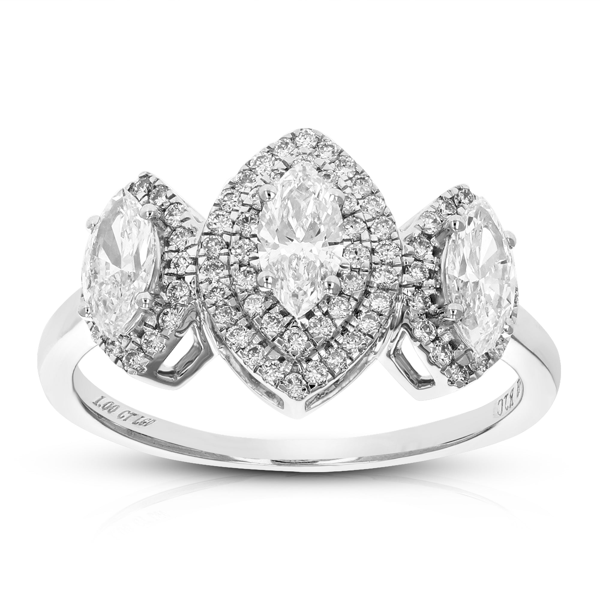 1 cttw Marquise Cut Lab Grown Diamond Engagement Ring 77 Stones 14K White Gold Prong Set 2/3 Inch