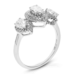 1 cttw Pear Cut Lab Grown Diamond Engagement Ring 71 Stones 14K White Gold Prong Set 2/3 Inch