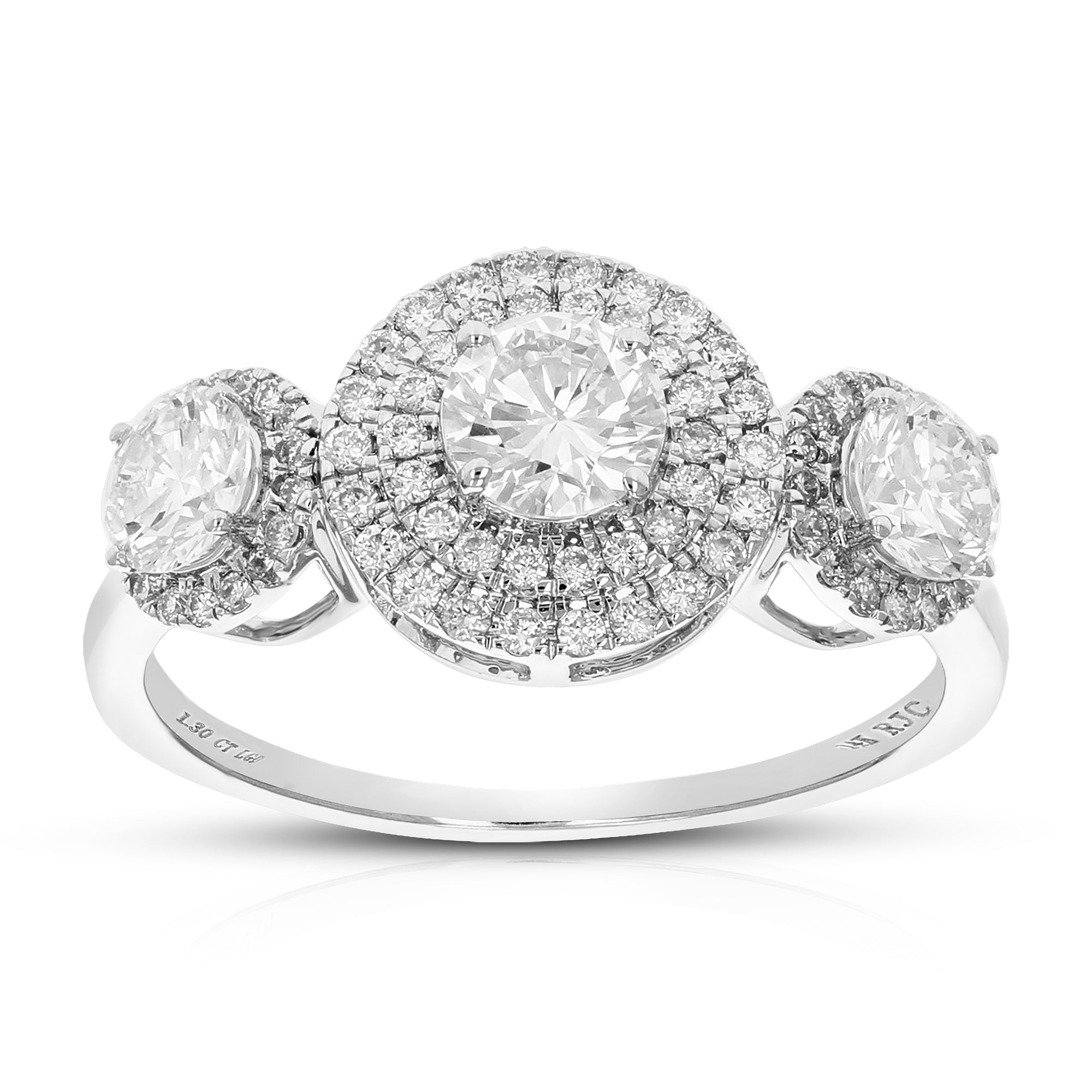 1.30 cttw Round Lab Grown Diamond Engagement Ring 77 Stones 14K White Gold Prong Set 3/4 Inch