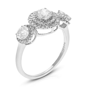 1.30 cttw Round Lab Grown Diamond Engagement Ring 77 Stones 14K White Gold Prong Set 3/4 Inch