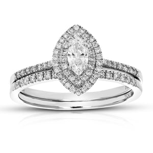 1/2 cttw Marquise Cut Lab Grown Diamond Bridal Set 74 Stones 14K White Gold Prong Set 3/4 Inch