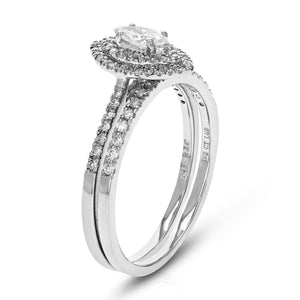 1/2 cttw Marquise Cut Lab Grown Diamond Bridal Set 74 Stones 14K White Gold Prong Set 3/4 Inch