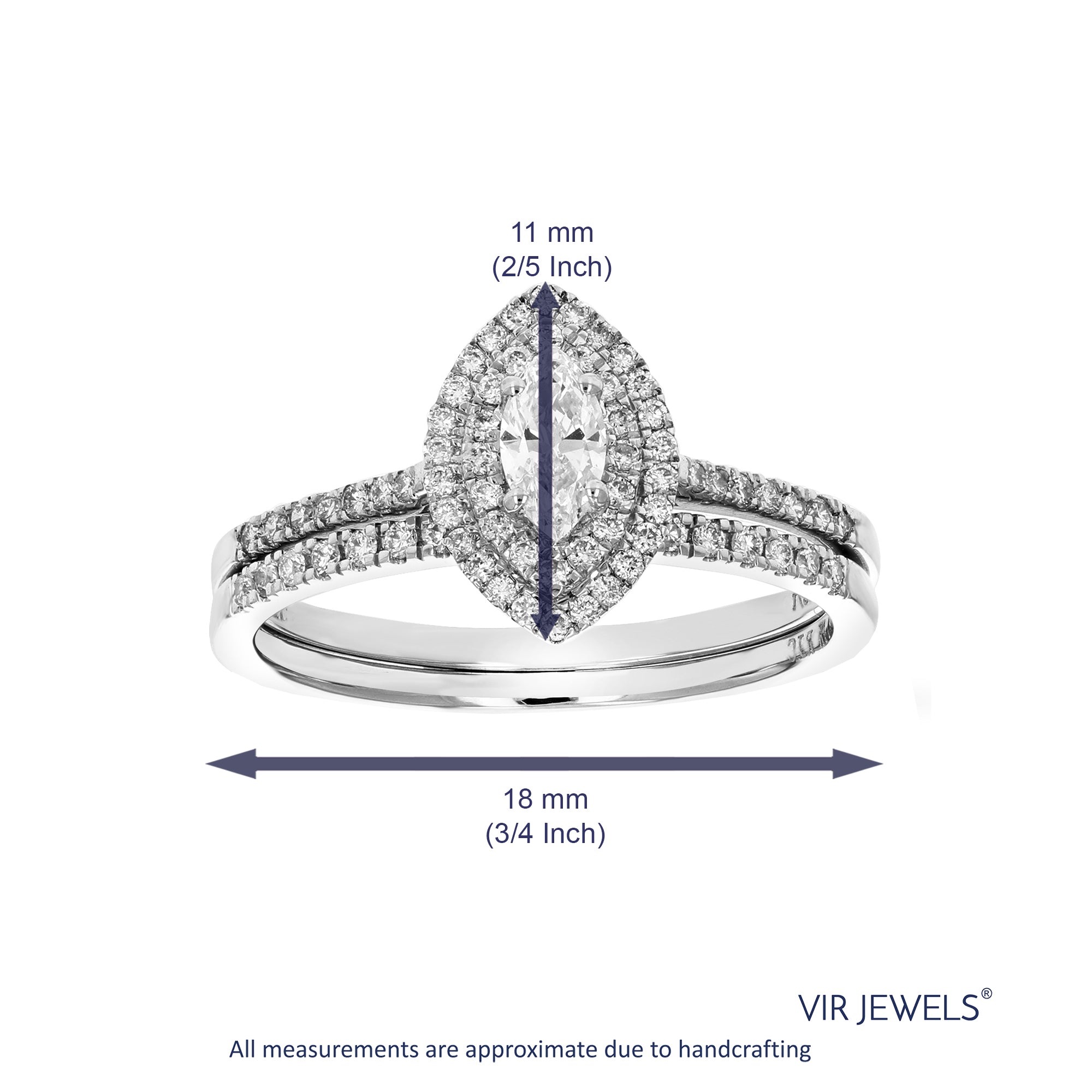 1/2 cttw Marquise Cut Lab Grown Diamond Bridal Set 74 Stones 14K White Gold Prong Set 3/4 Inch