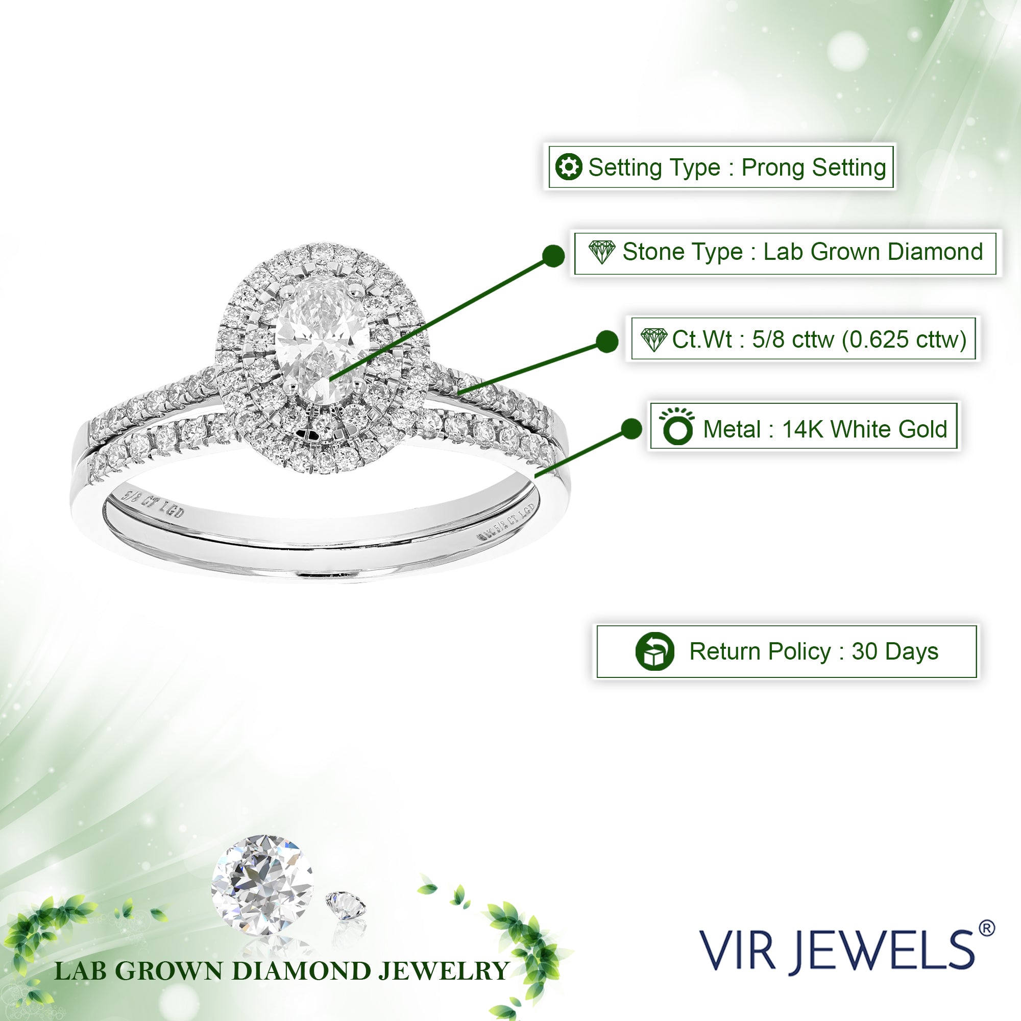 5/8 cttw Wedding Engagement Ring for Women, Round Lab Grown Engagement Ring in 14K White Gold, Prong Set