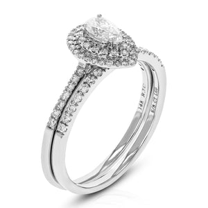 5/8 cttw Pear Cut Lab Grown Diamond Bridal Set 72 Stones 14K White Gold Prong Set 3/4 Inch