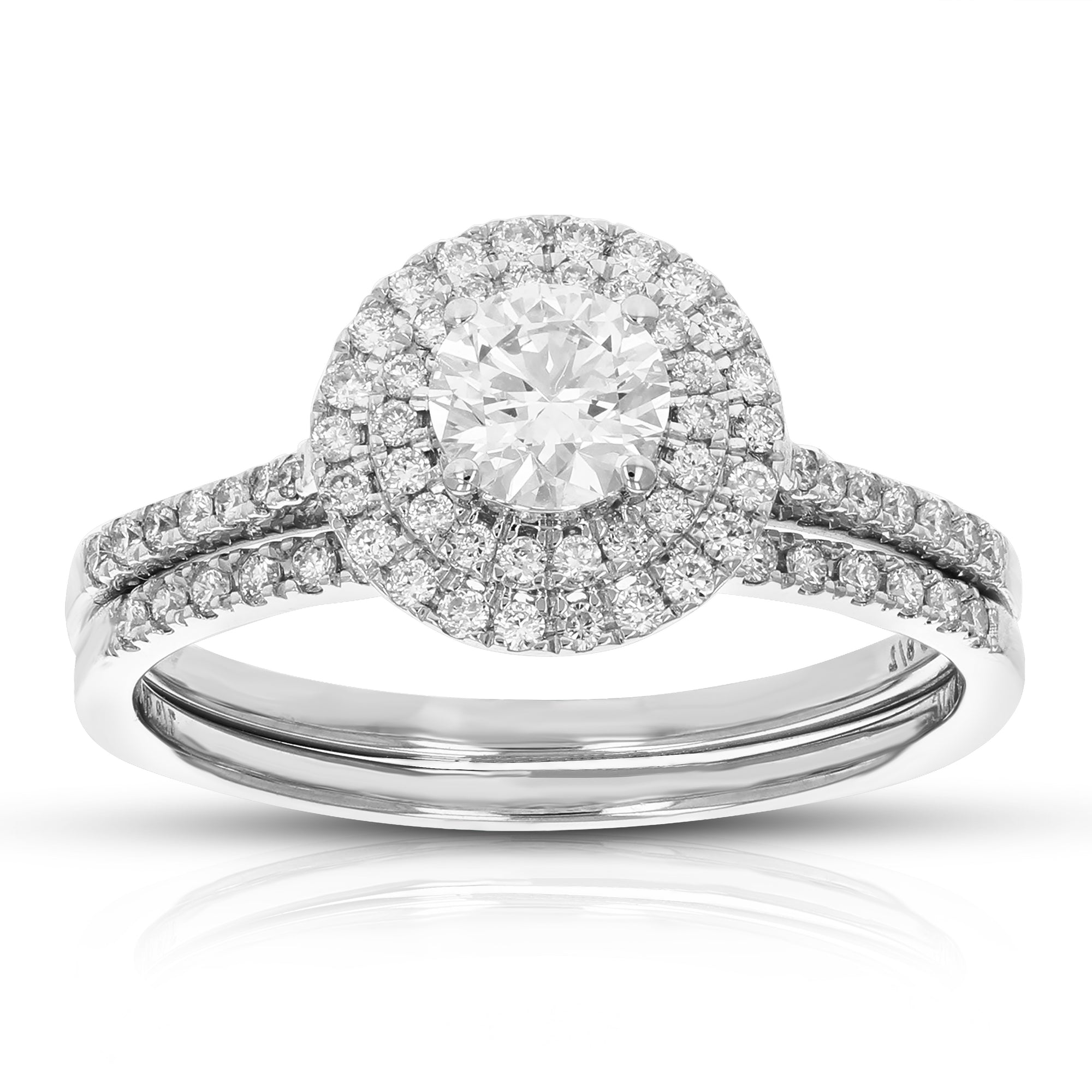 3/4 cttw Round Lab Grown Diamond Bridal Set 74 Stones 14K White Gold Prong Set 3/4 Inch