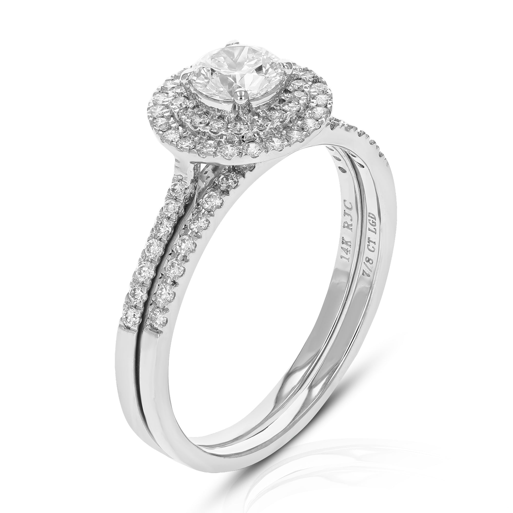 3/4 cttw Round Lab Grown Diamond Bridal Set 74 Stones 14K White Gold Prong Set 3/4 Inch