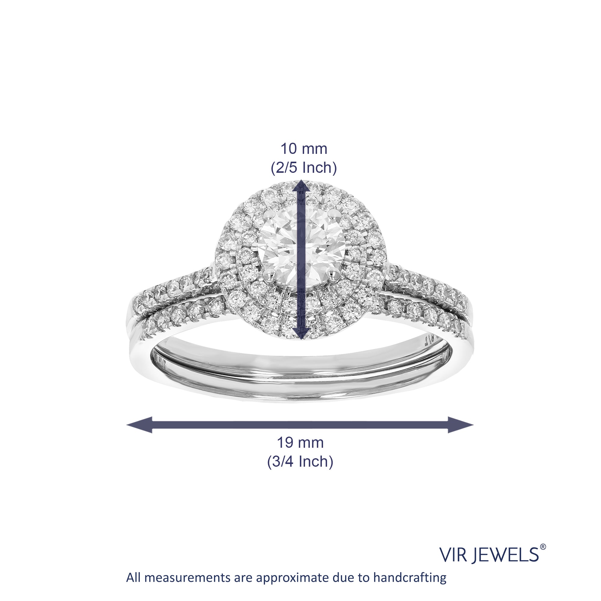 3/4 cttw Round Lab Grown Diamond Bridal Set 74 Stones 14K White Gold Prong Set 3/4 Inch