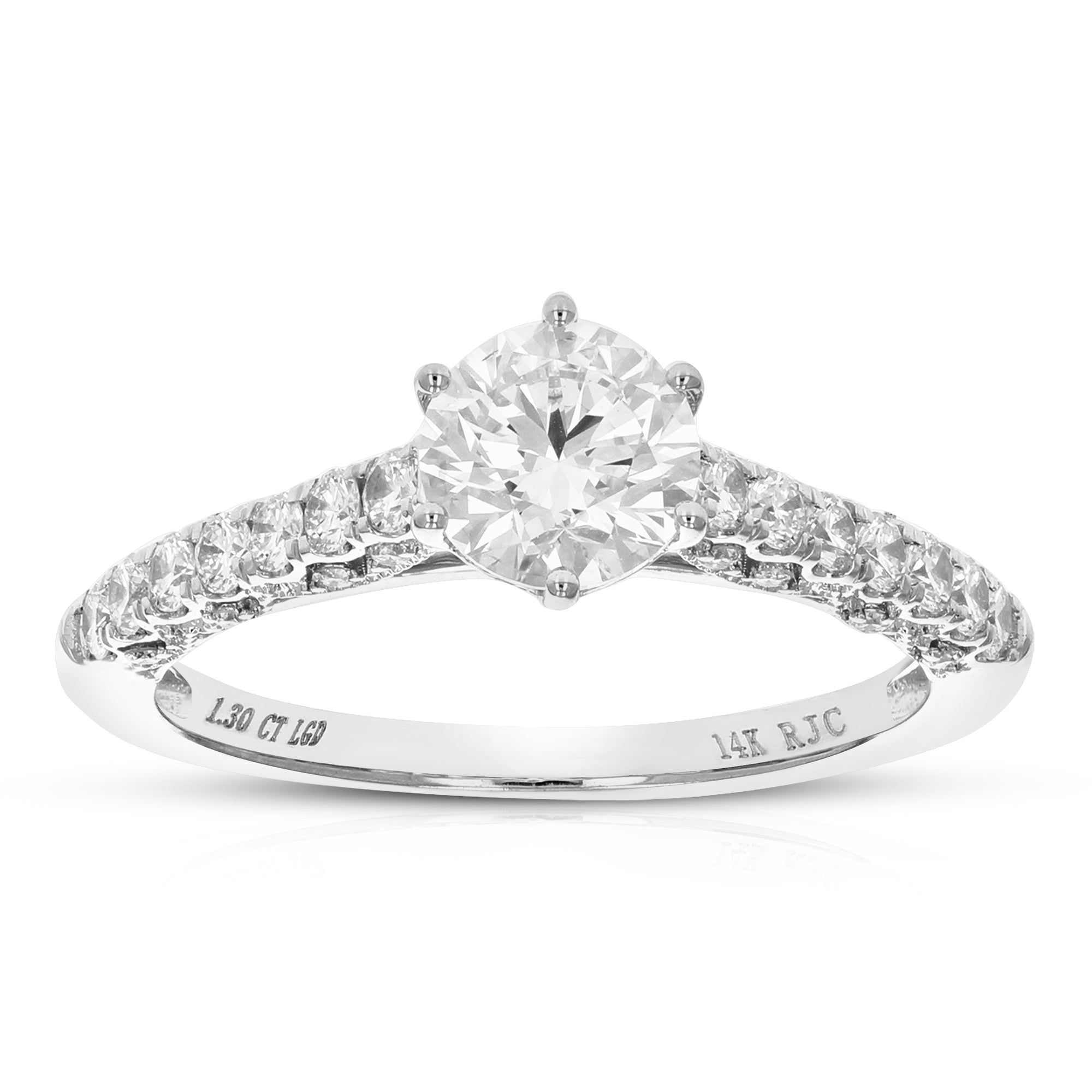 1.30 cttw Round Lab Grown Diamond Engagement Ring 31 Stones 14K White Gold Prong Set 3/4 Inch