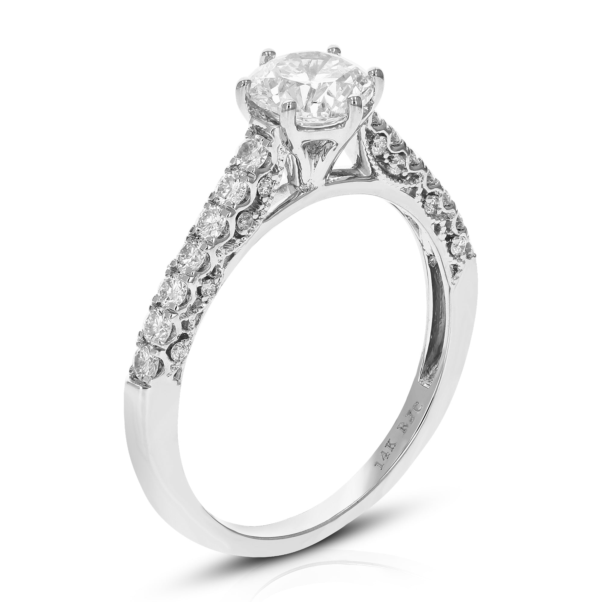 1.30 cttw Round Lab Grown Diamond Engagement Ring 31 Stones 14K White Gold Prong Set 3/4 Inch