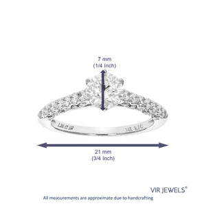 1.30 cttw Round Lab Grown Diamond Engagement Ring 31 Stones 14K White Gold Prong Set 3/4 Inch