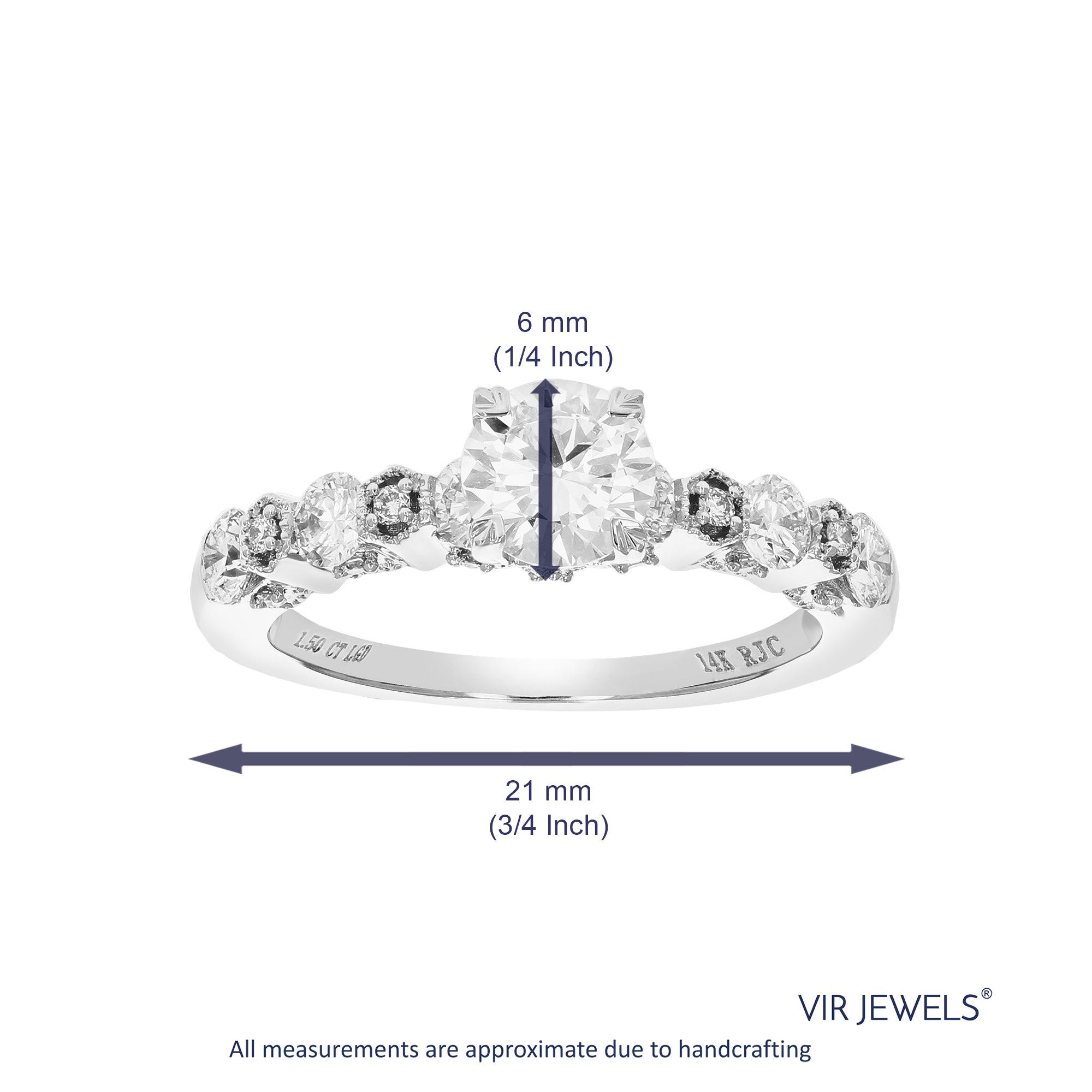 1.50 cttw Round Lab Grown Diamond Engagement Ring 25 Stones 14K White Gold Prong Set 3/4 Inch