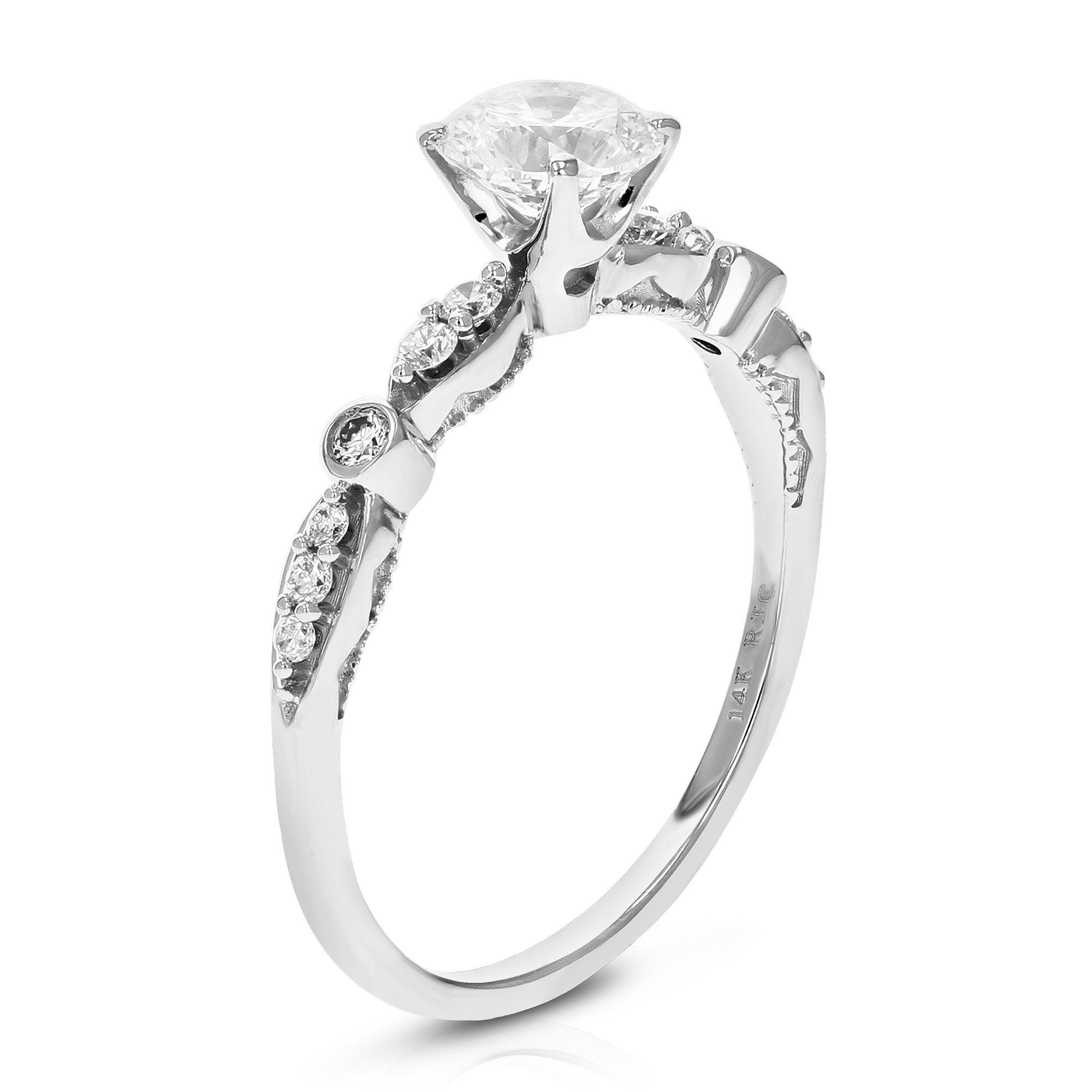 1 cttw Round Lab Grown Diamond Engagement Ring 13 Stones 14K White Gold Prong Set 3/4 Inch