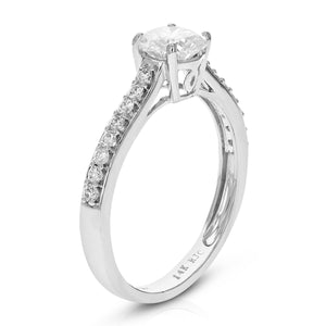 1 cttw Round Lab Grown Diamond Engagement Ring 17 Stones 14K White Gold Prong Set 3/4 Inch