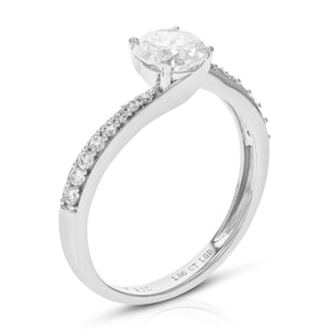 1 cttw Round Lab Grown Diamond Engagement Ring 17 Stones 14K White Gold Prong Set 3/4 Inch