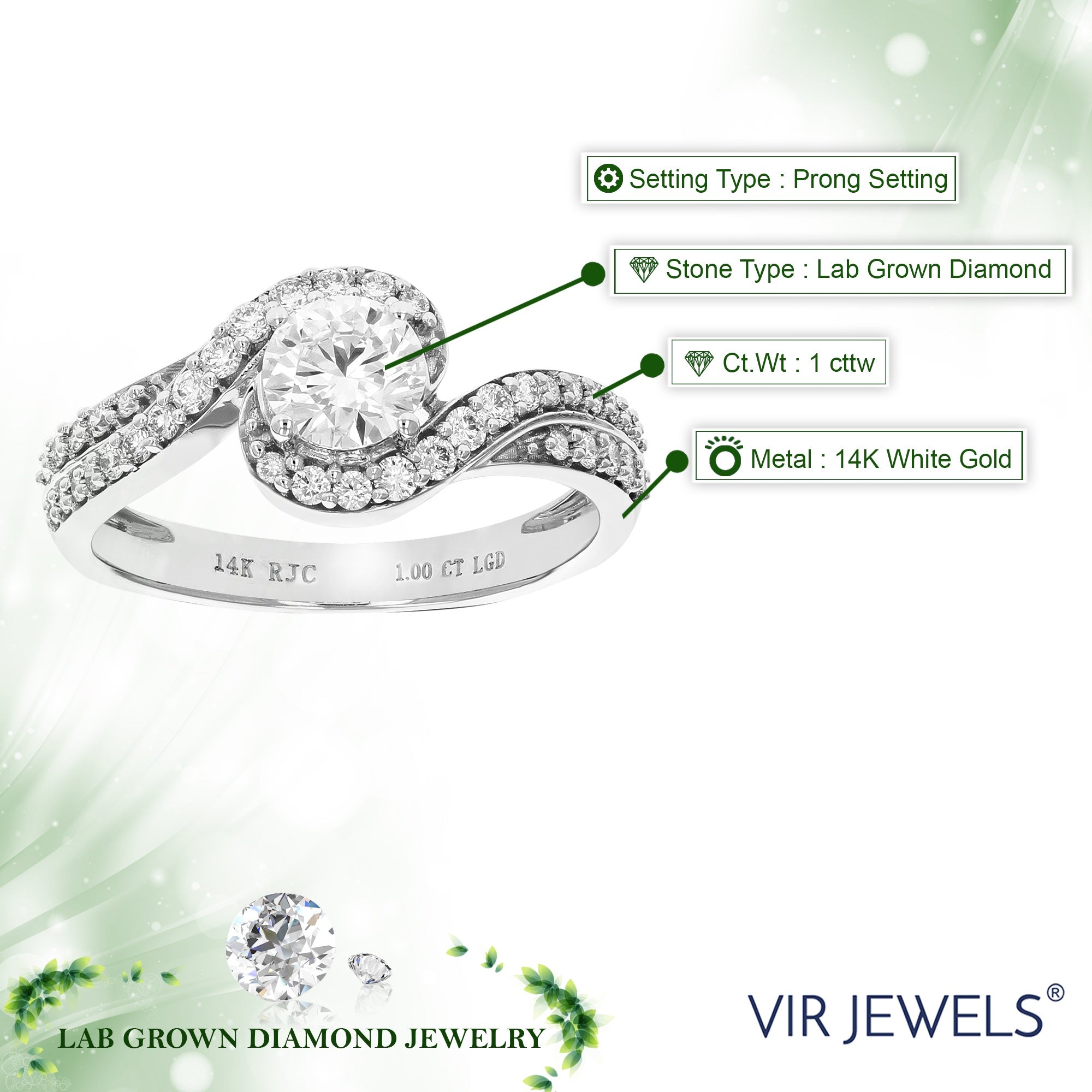 Swirl Rollover Diamond Engagement Ring