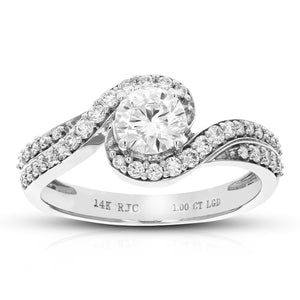 1 cttw Round Lab Grown Diamond Engagement Ring 39 Stones 14K White Gold Prong Set 3/4 Inch