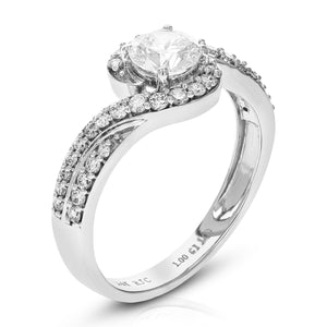 1 cttw Round Lab Grown Diamond Engagement Ring 39 Stones 14K White Gold Prong Set 3/4 Inch