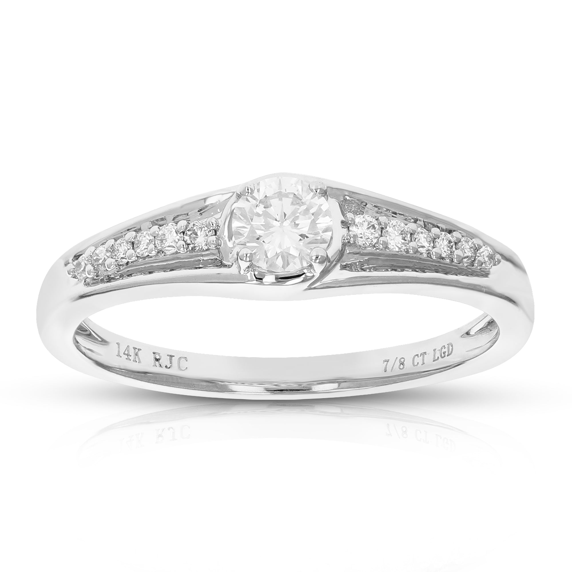 3/4 cttw Round Lab Grown Diamond Engagement Ring 14 Stones 14K White Gold Prong Set 2/3 Inch