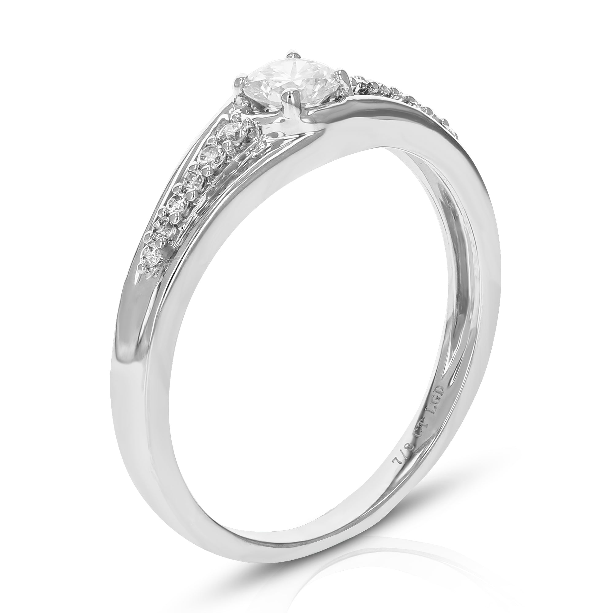 3/4 cttw Round Lab Grown Diamond Engagement Ring 14 Stones 14K White Gold Prong Set 2/3 Inch