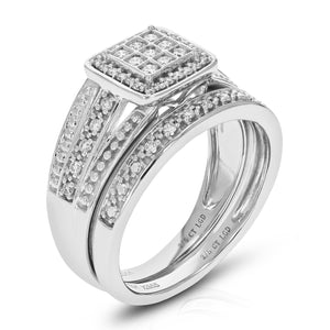 2/5 cttw Round Cut Lab Grown Diamond Bridal Set 55 Stones .925 Sterling Silver Prong Set Size 7