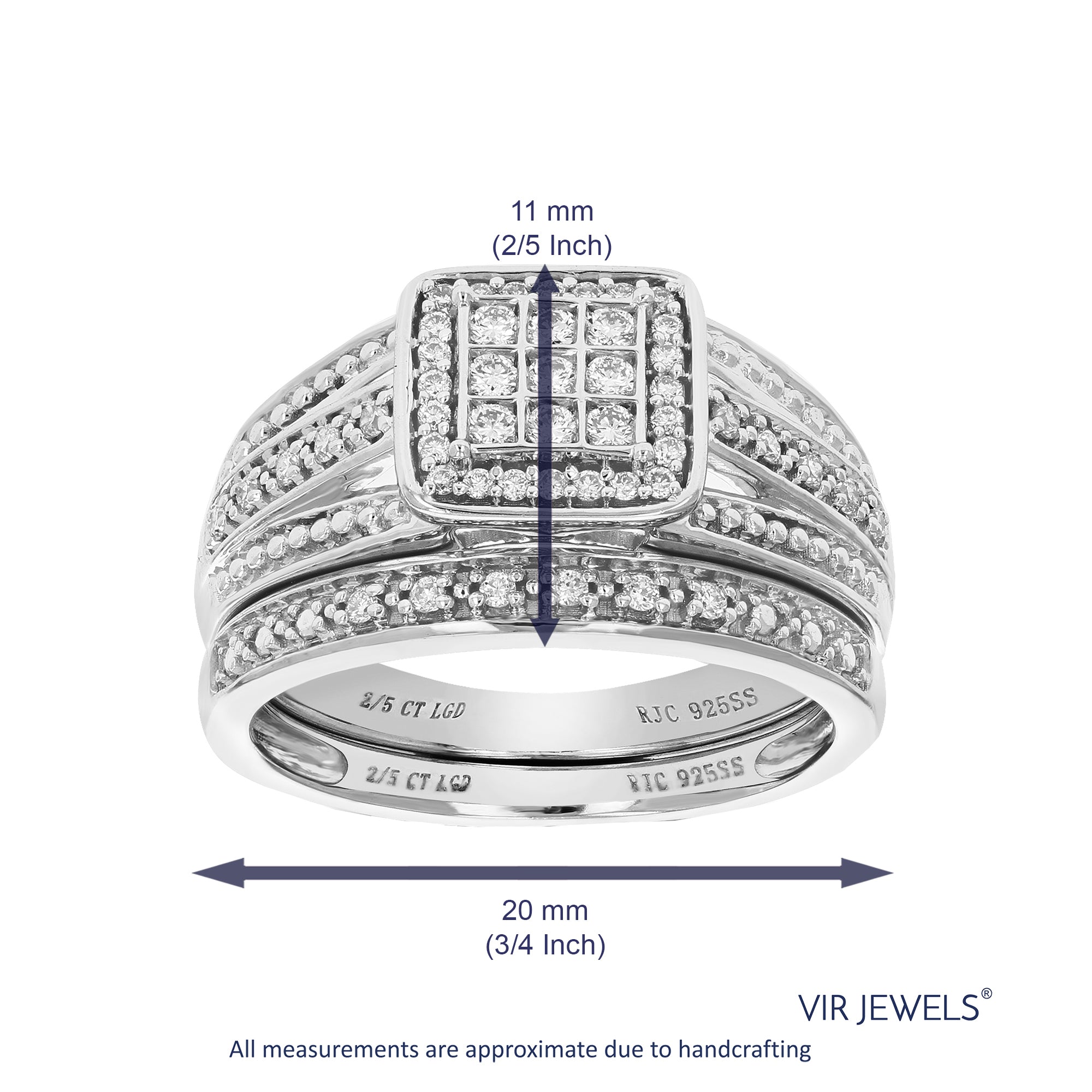 2/5 cttw Round Cut Lab Grown Diamond Bridal Set 55 Stones .925 Sterling Silver Prong Set Size 7