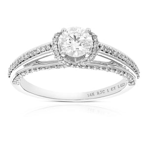 1 cttw Wedding Engagement Ring for Women, Round Lab Grown Diamond Ring in 14K White Gold, Prong Setting